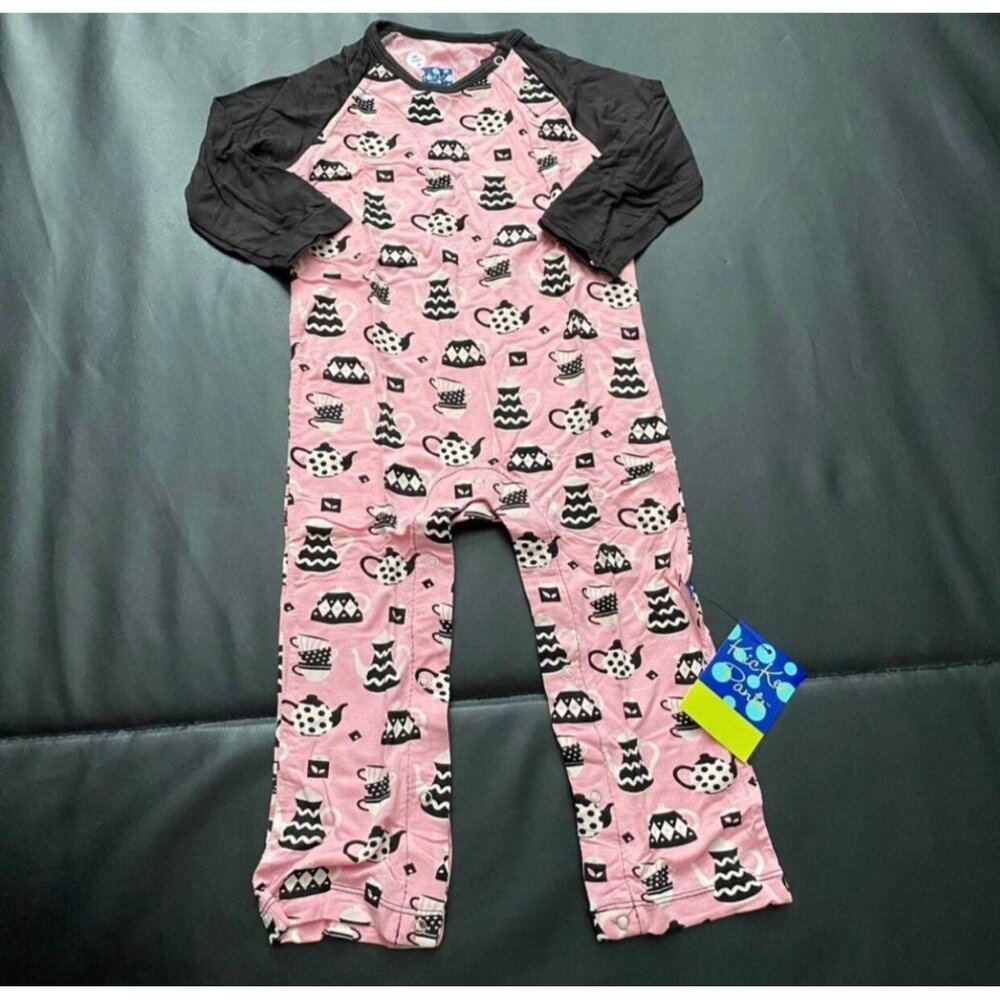 NWT Kickee Pants Teapot Romper / Coverall Baby Girls Size 18/24M